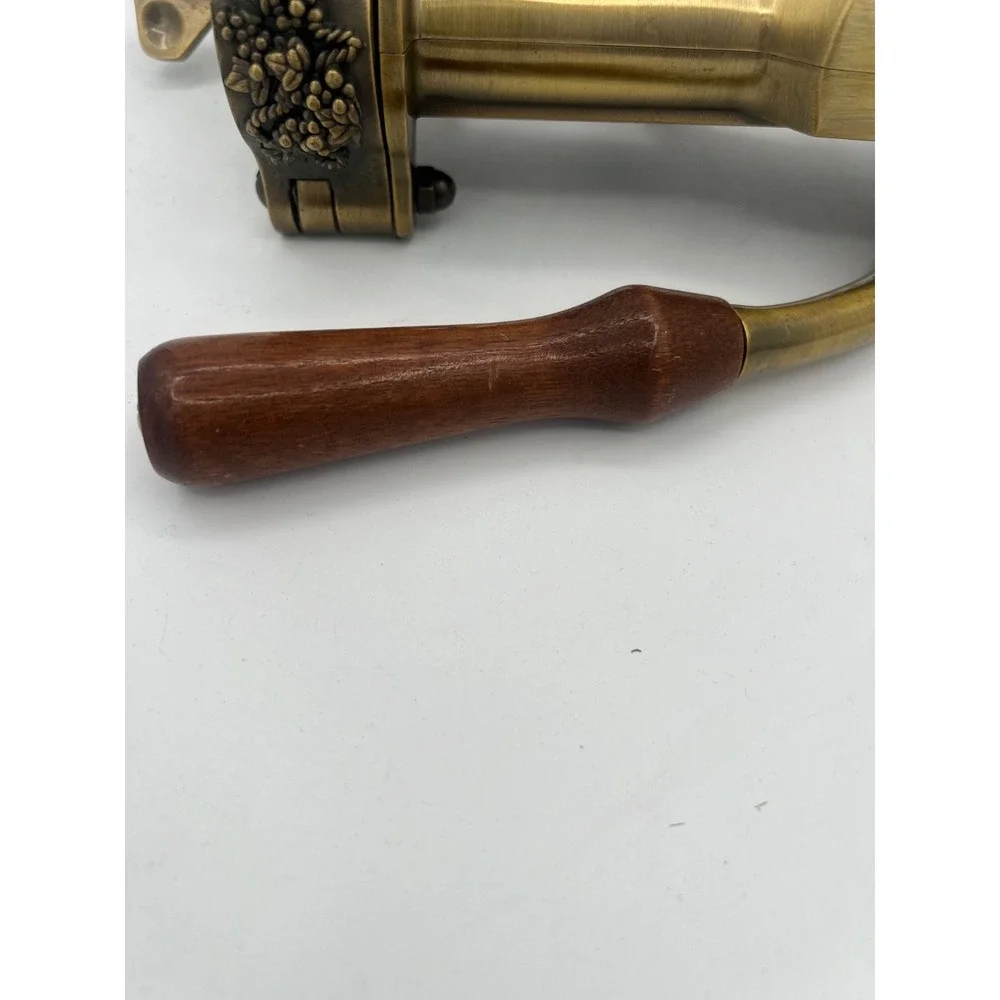 VTG Estate Brass Lever Wine Bottle Corkscrew Wood Handle Table Mount Wine Opener